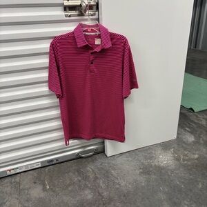 Like New Walter Hagen Men's Polo Shirt - Pink and Blue Stripes Short Sleeves S